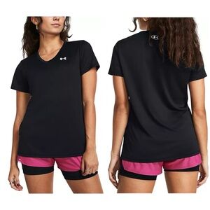 Under Armour Women's Tech V-Neck Short-Sleeve Top In Black Plus Size 2XL EUC